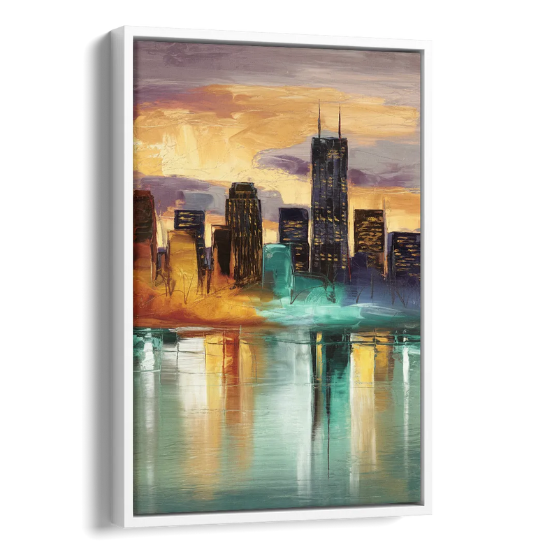 Grand Rapids Cityscape Reflections Side - White Canvas Wall Art