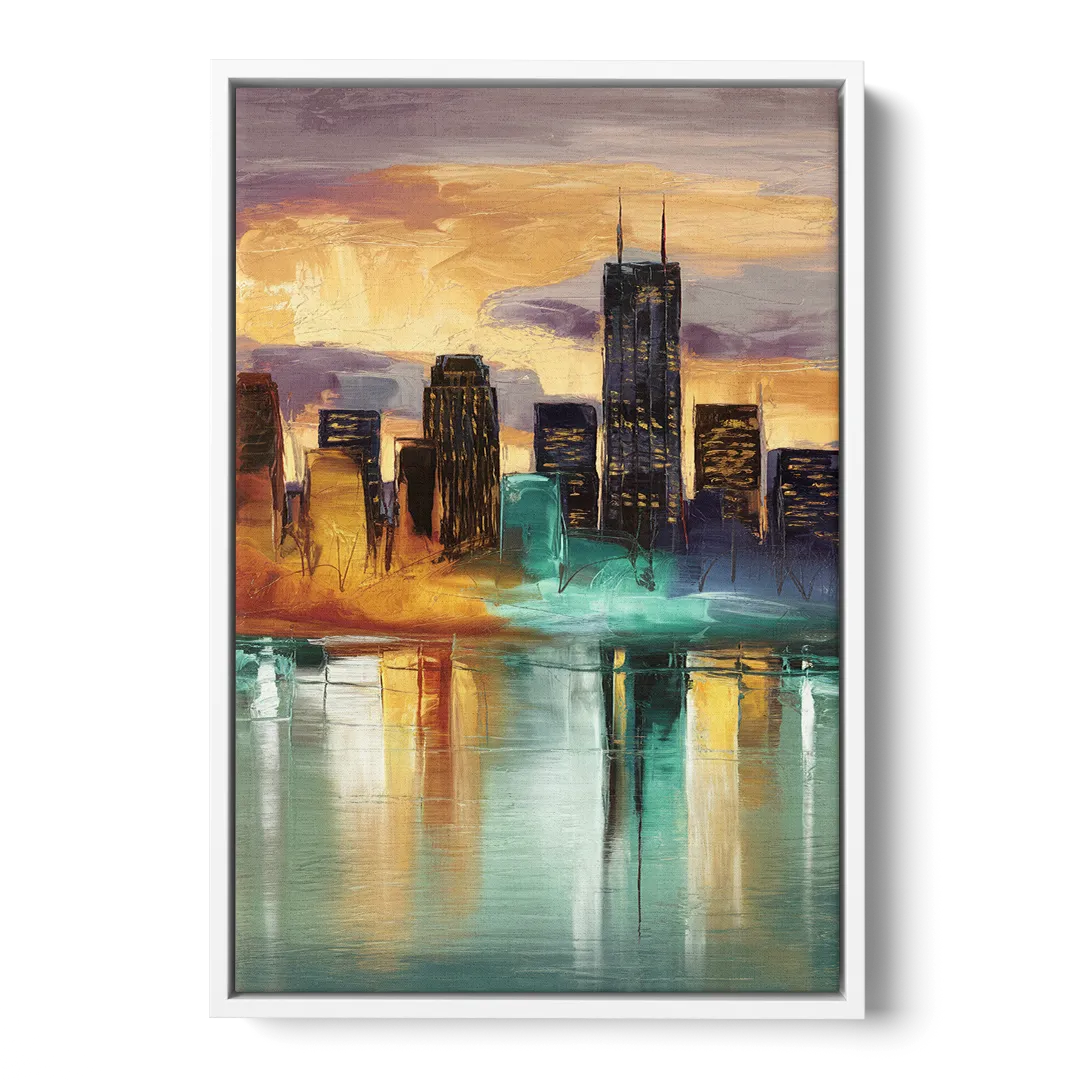 Grand Rapids Cityscape Reflections Front - White Canvas Wall Art