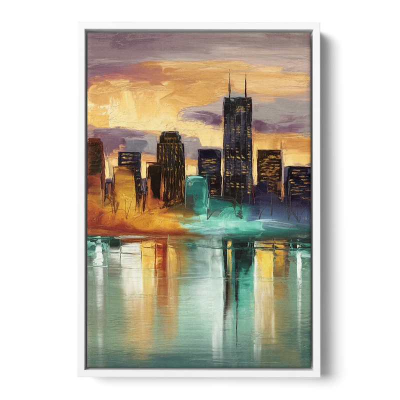 Grand Rapids Cityscape Reflections Front - White Canvas Wall Art