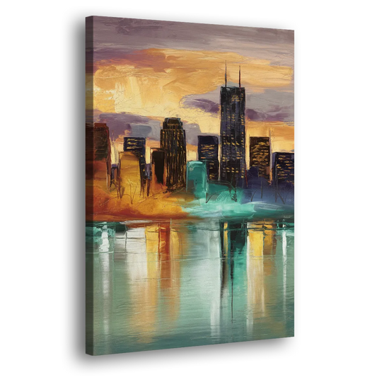 Grand Rapids Cityscape Reflections Side - Canvas Wall Art