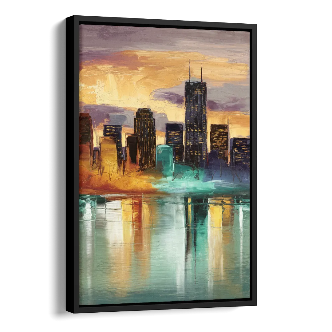 Grand Rapids Cityscape Reflections Side - Black Canvas Wall Art