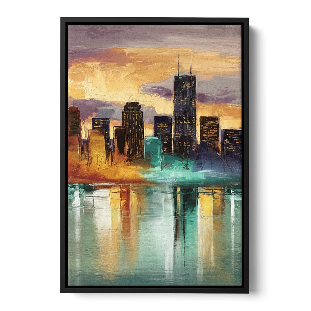 Grand Rapids Cityscape Reflections Front - Black Canvas Wall Art