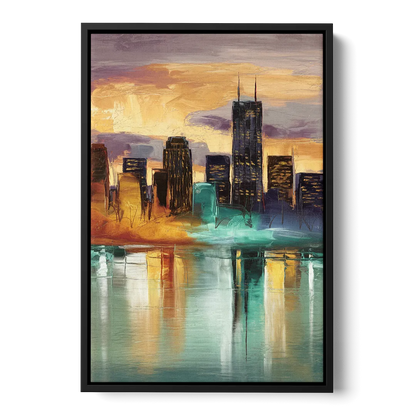 Grand Rapids Cityscape Reflections Front - Black Canvas Wall Art