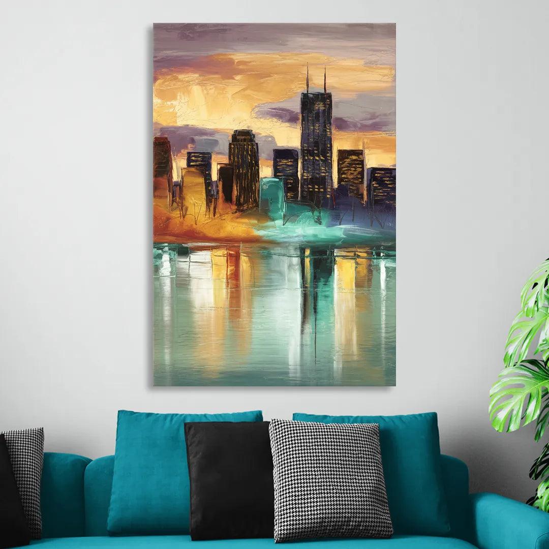 Grand Rapids Cityscape Reflections Living Room - Canvas Wall Art