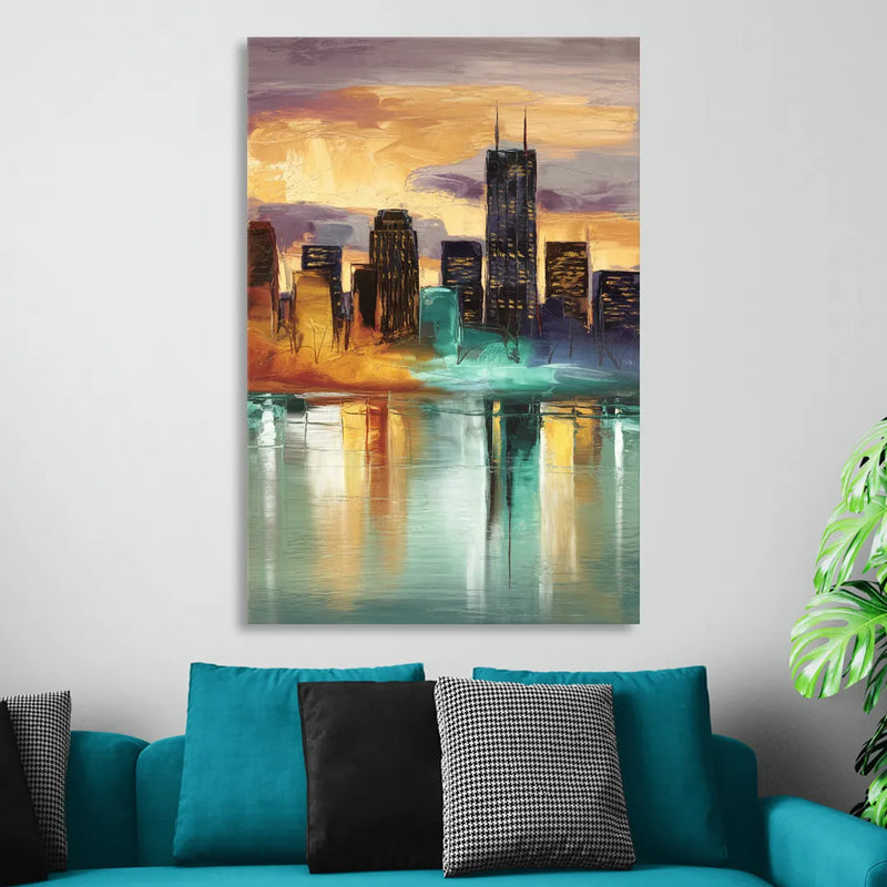 Grand Rapids Cityscape Reflections Living Room - Canvas Wall Art