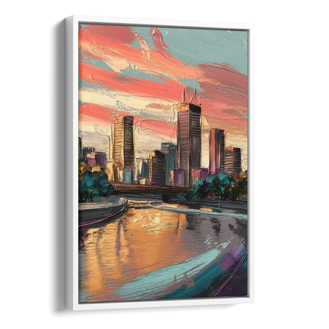 Grand Rapids Downtown Skyline Side - White Canvas Wall Art
