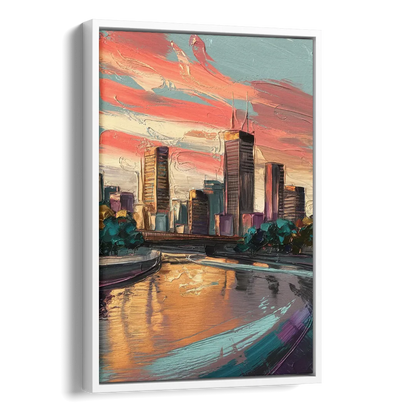 Grand Rapids Downtown Skyline Side - White Canvas Wall Art
