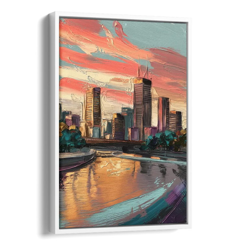 Grand Rapids Downtown Skyline Side - White Canvas Wall Art