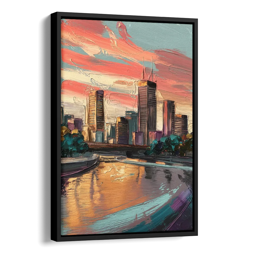 Grand Rapids Downtown Skyline Side - Black Canvas Wall Art