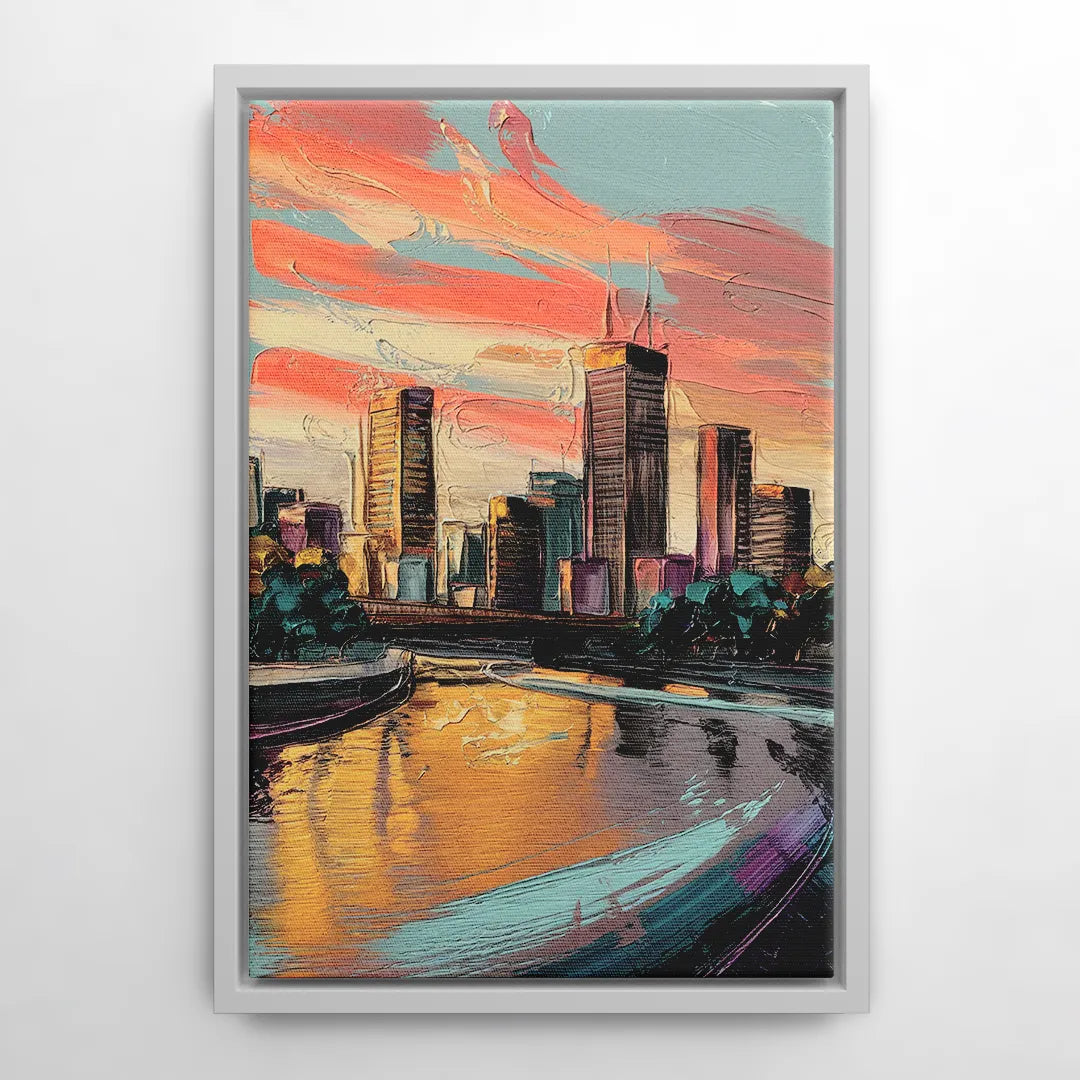 Grand Rapids Downtown Skyline - White Frame Canvas