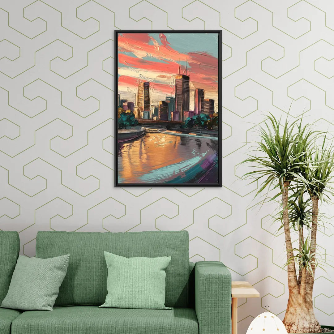 Grand Rapids Downtown Skyline - Living Room Black Frame Canvas