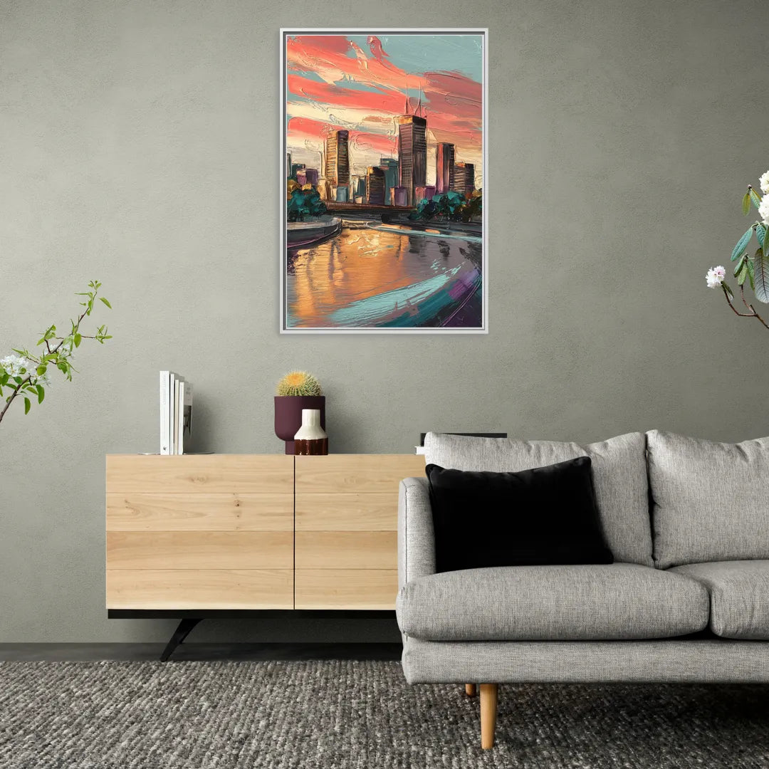Grand Rapids Downtown Skyline - Living Room White Frame Canvas