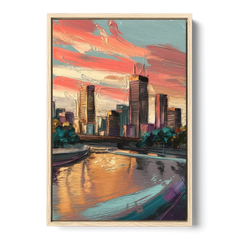 Grand Rapids Downtown Skyline - Oak Framed Canvas Wall Art - Front
