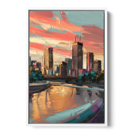 Grand Rapids Downtown Skyline - White Framed Canvas Wall Art - Front