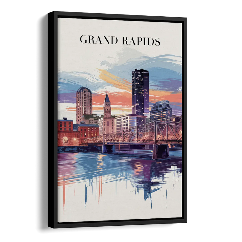Grand Rapids Historic Landmarks Side - Black Canvas Wall Art