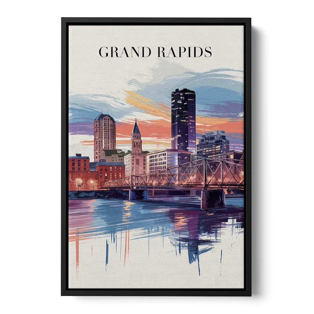 Grand Rapids Historic Landmarks Front - Black Canvas Wall Art