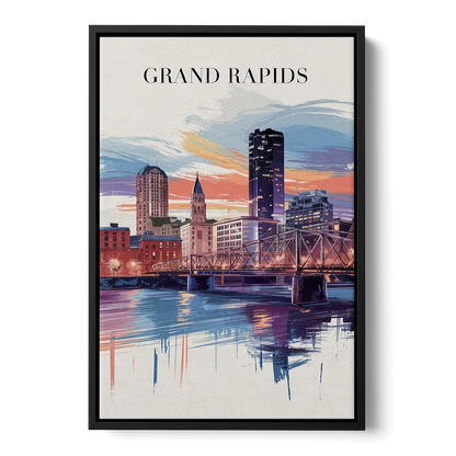 Grand Rapids Historic Landmarks Front - Black Canvas Wall Art