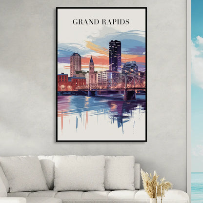 Grand Rapids Historic Landmarks Living Room - Black Canvas Wall Art