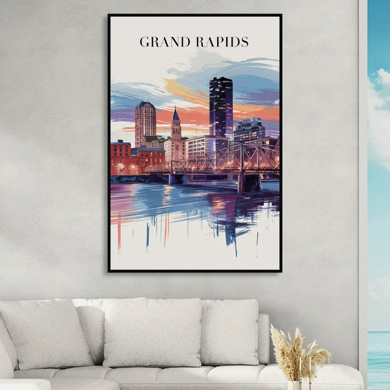 Grand Rapids Historic Landmarks Living Room - Black Canvas Wall Art