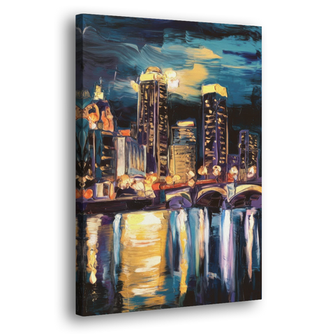 Grand Rapids Nighttime Skyline Glow - Canvas Wall Art - Side