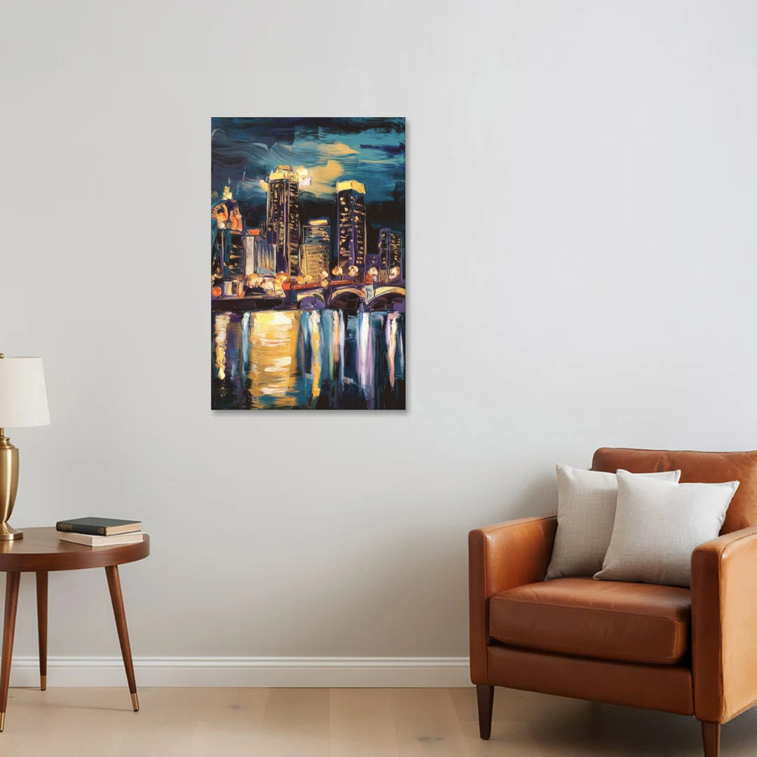 Grand Rapids Nighttime Skyline Glow - Canvas Wall Art - Sofa - 24x36