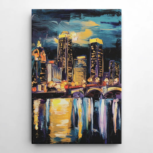 Grand Rapids Nighttime Skyline Glow - Canvas Wall Art