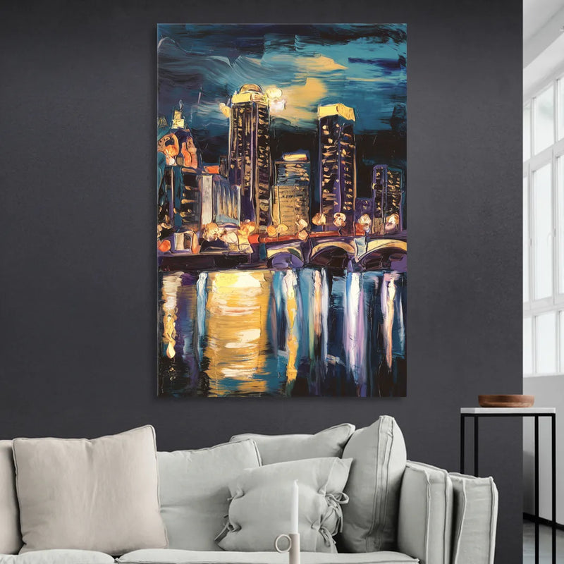 Grand Rapids Nighttime Skyline Glow Living Room - Canvas Wall Art