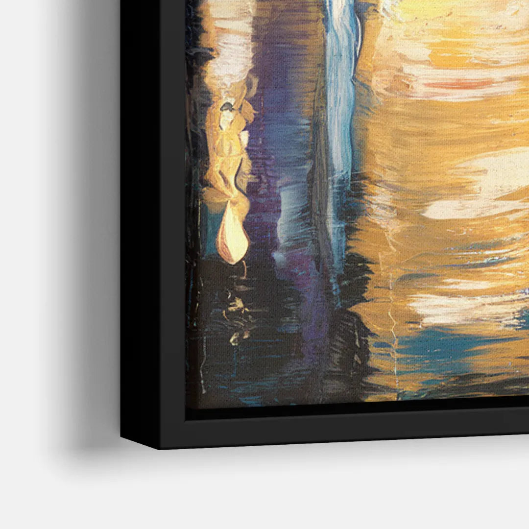 Grand Rapids Nighttime Skyline Glow - Close-Up Black Frame Canvas