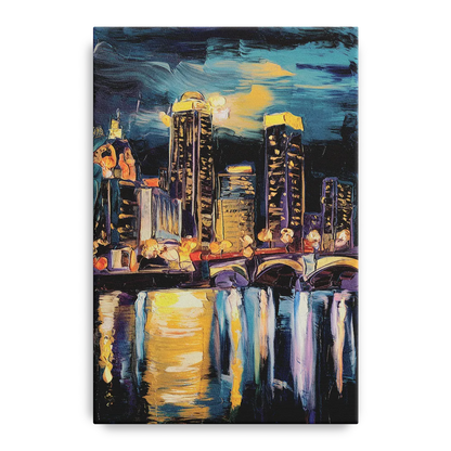 Grand Rapids Nighttime Skyline Glow Front - Canvas Wall Art