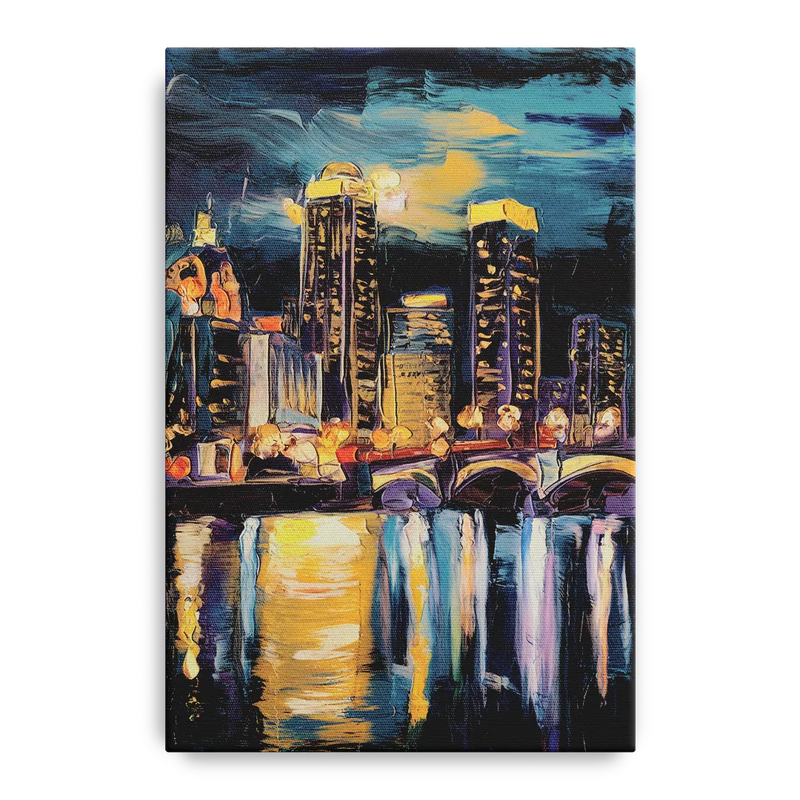 Grand Rapids Nighttime Skyline Glow Front - Canvas Wall Art