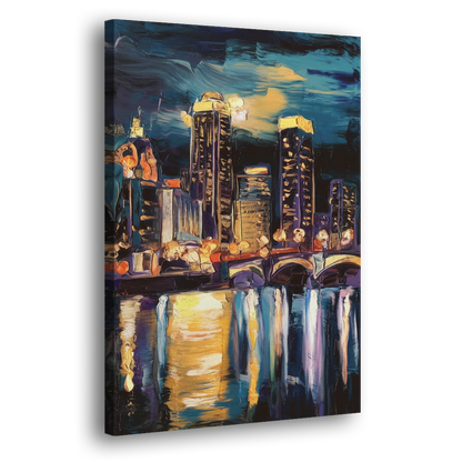 Grand Rapids Nighttime Skyline Glow Side - Canvas Wall Art