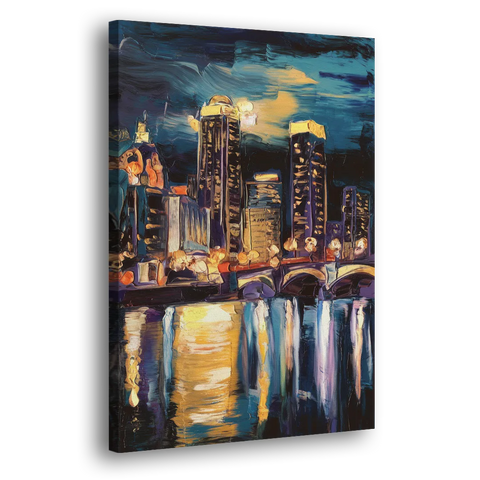 Grand Rapids Nighttime Skyline Glow - Canvas Wall Art