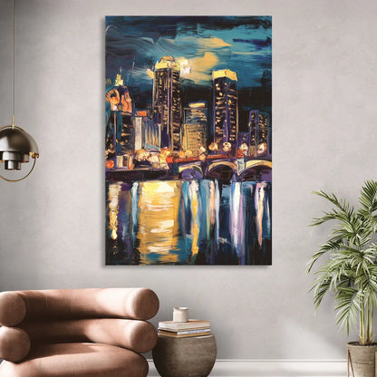 Grand Rapids Nighttime Skyline Glow Sitting Room - Canvas Wall Art