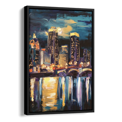 Grand Rapids Nighttime Skyline Glow Side - Black Canvas Wall Art
