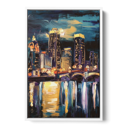 Grand Rapids Nighttime Skyline Glow Front - White Canvas Wall Art