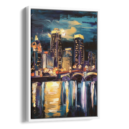 Grand Rapids Nighttime Skyline Glow Side - White Canvas Wall Art