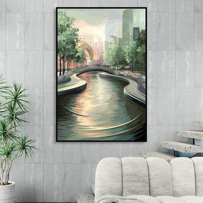 Grand Rapids Riverwalk Serenity Sitting Room - Black Canvas Wall Art