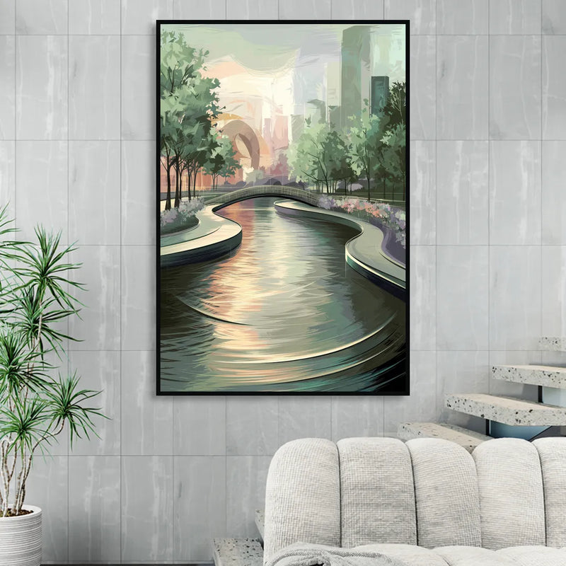 Grand Rapids Riverwalk Serenity Sitting Room - Black Canvas Wall Art
