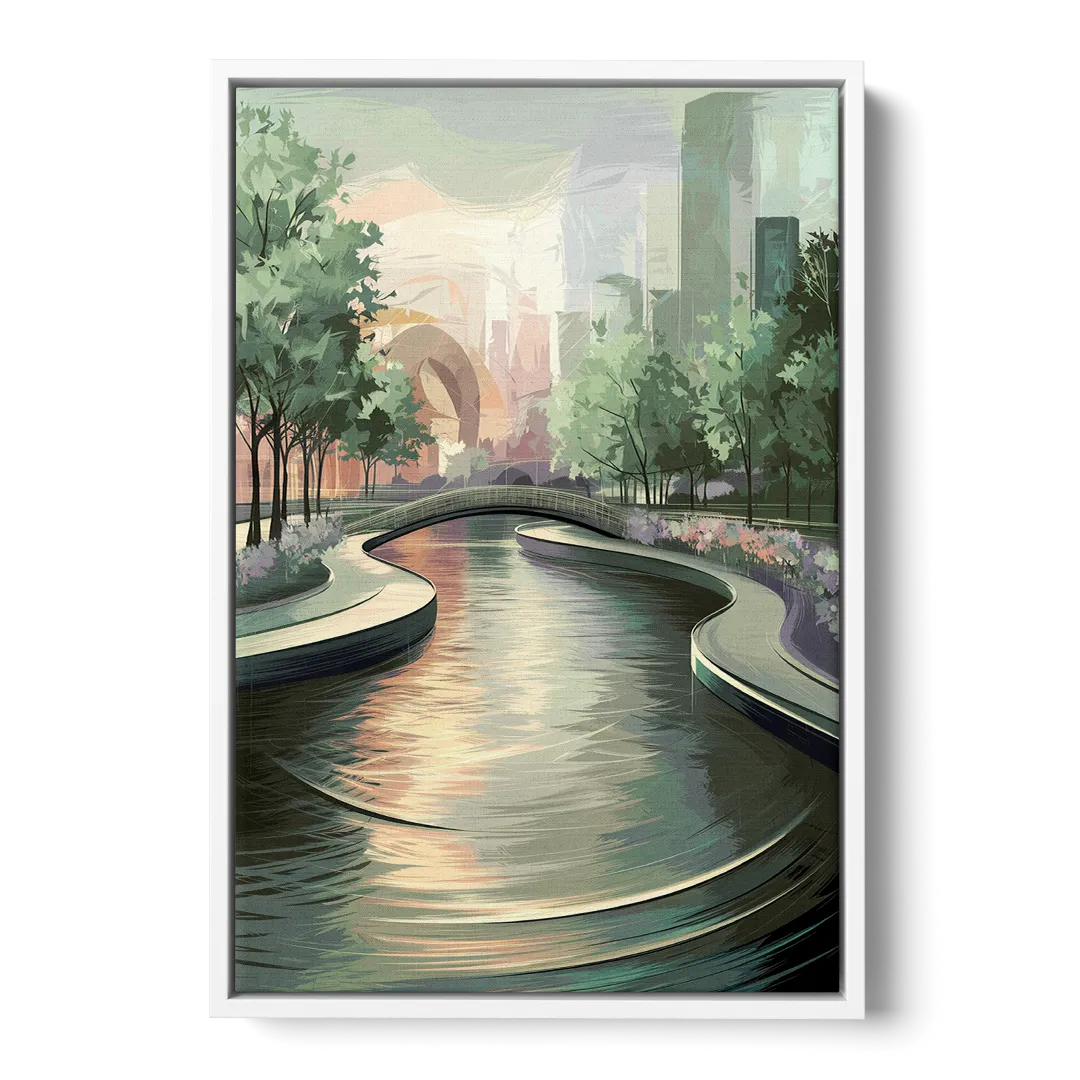 Grand Rapids Riverwalk Serenity Front - White Canvas Wall Art