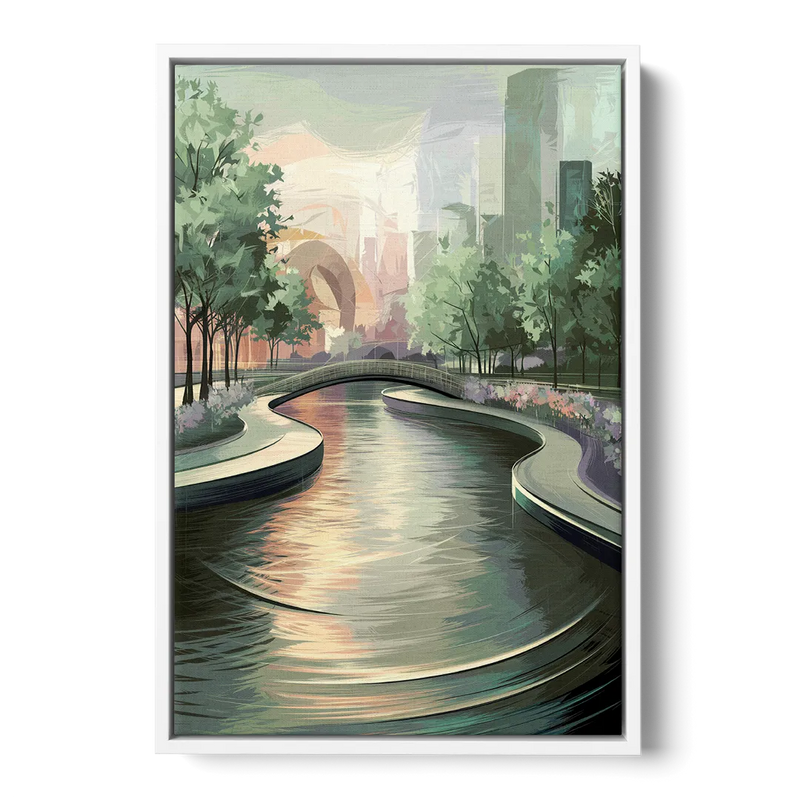 Grand Rapids Riverwalk Serenity Front - White Canvas Wall Art