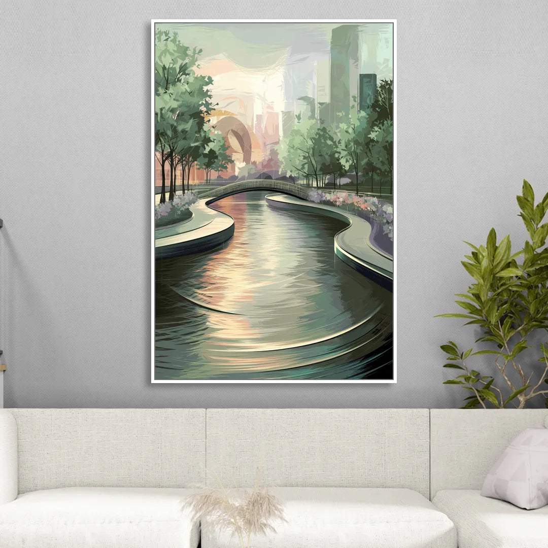 Grand Rapids Riverwalk Serenity Sitting Room - White Canvas Wall Art