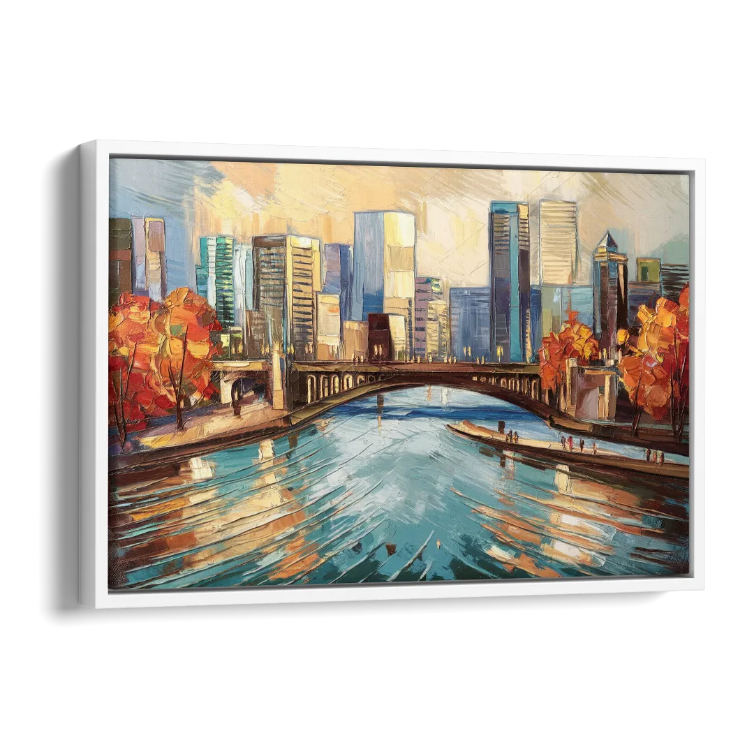 Grand Rapids Urban River Views Side - White Canvas Wall Art