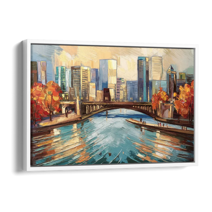Grand Rapids Urban River Views Side - White Canvas Wall Art