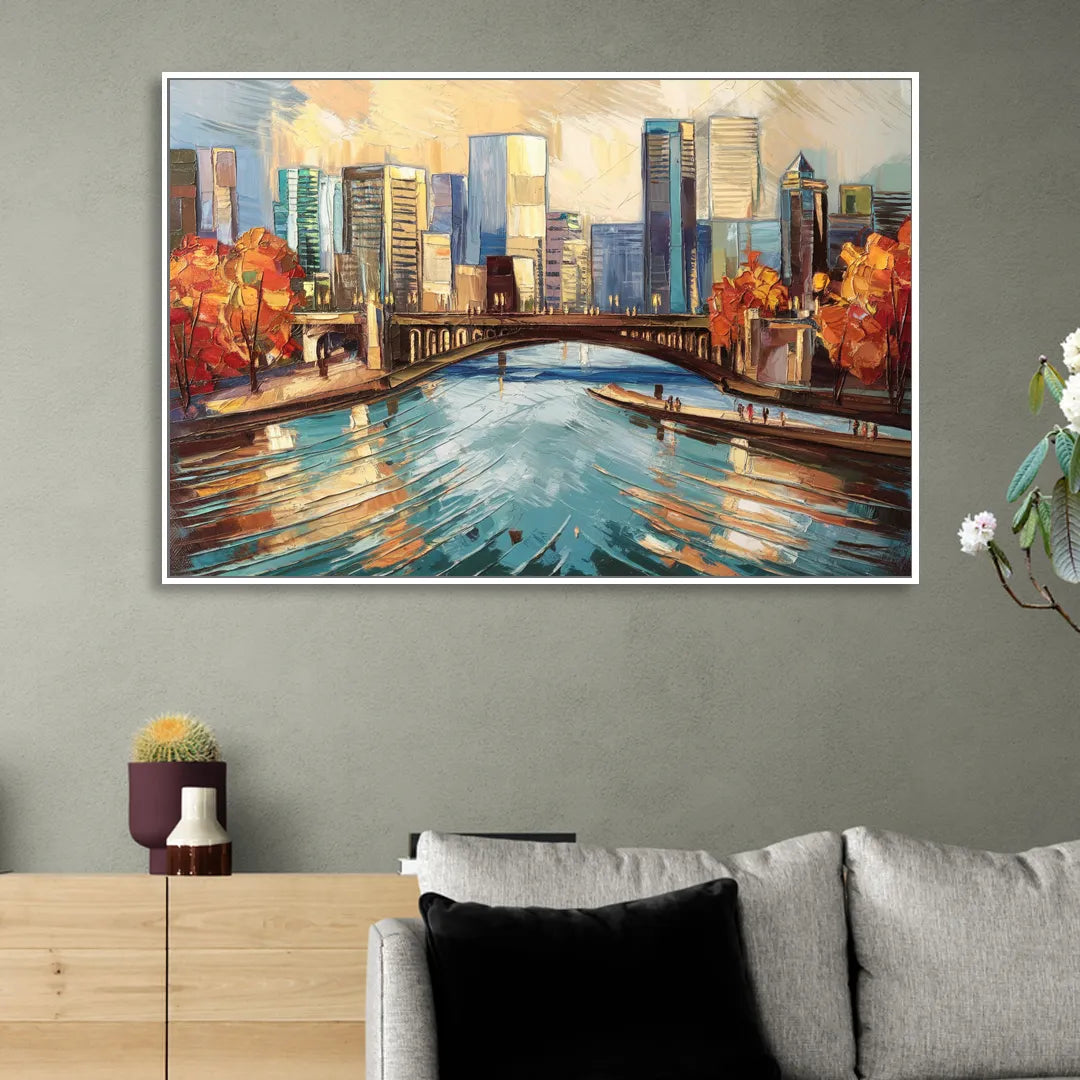 Grand Rapids Urban River Views Sitting Room - White Canvas Wall Art