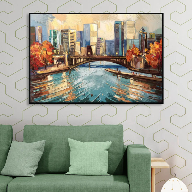 Grand Rapids Urban River Views Sitting Room - Black Canvas Wall Art