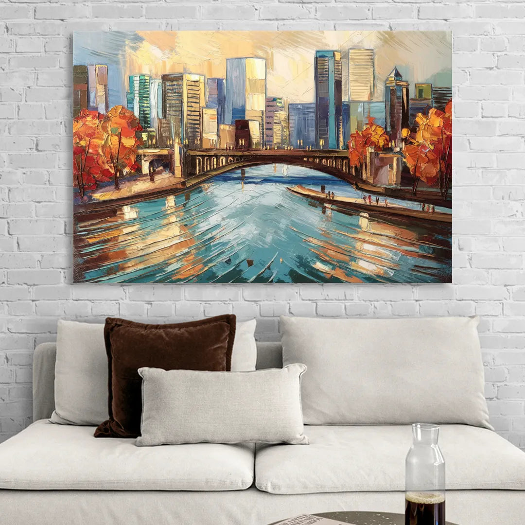 Grand Rapids Urban River Views Living Room - Canvas Wall Art