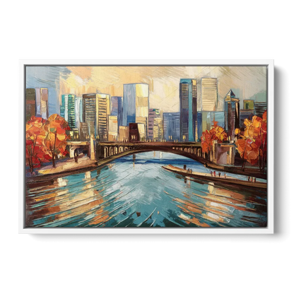 Grand Rapids Urban River Views Front - White Canvas Wall Art