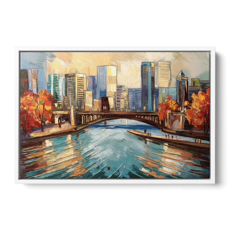 Grand Rapids Urban River Views Front - White Canvas Wall Art