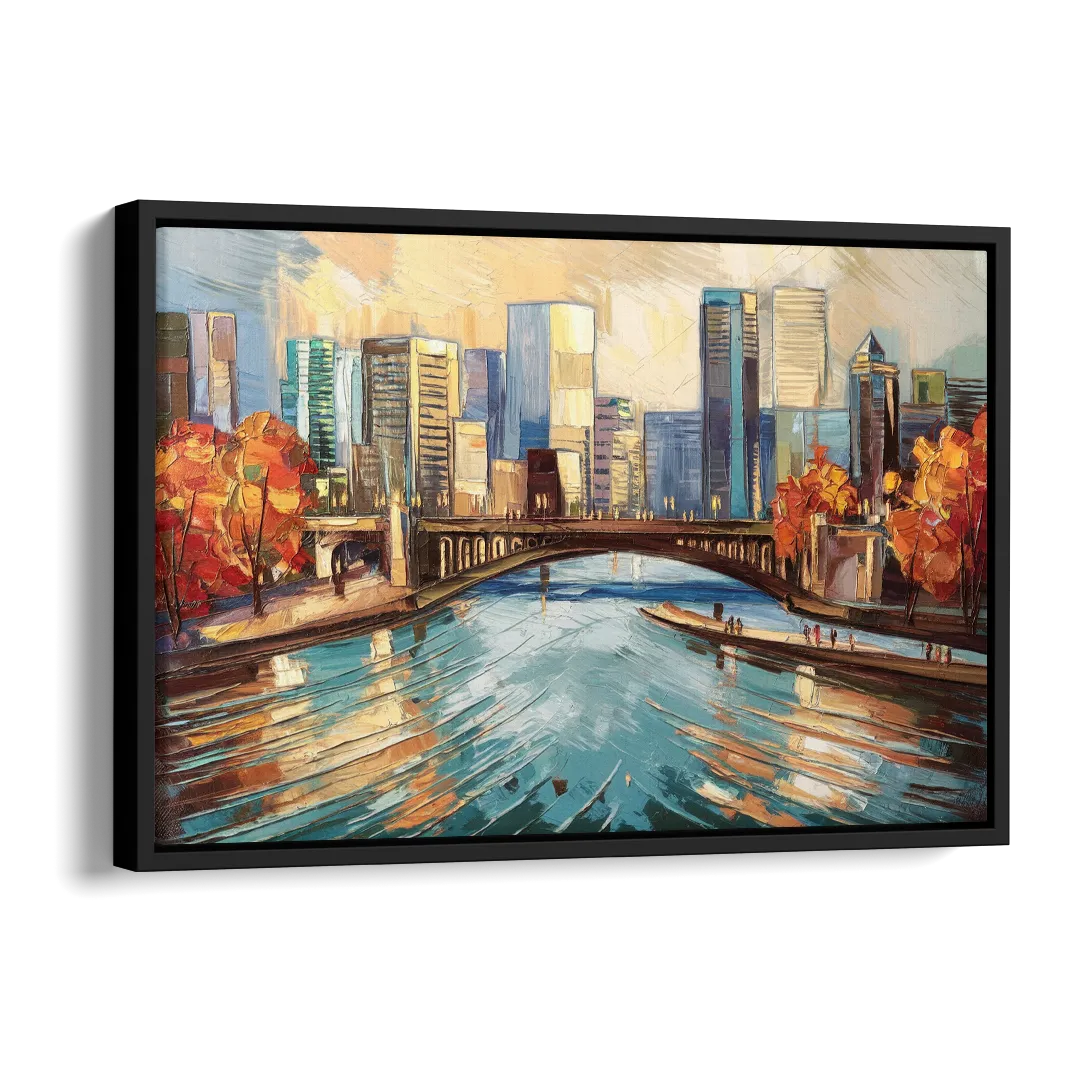 Grand Rapids Urban River Views Side - Black Canvas Wall Art