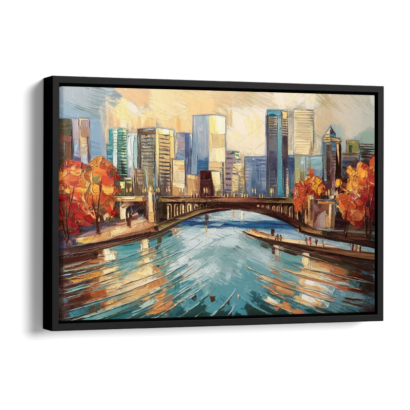 Grand Rapids Urban River Views Side - Black Canvas Wall Art